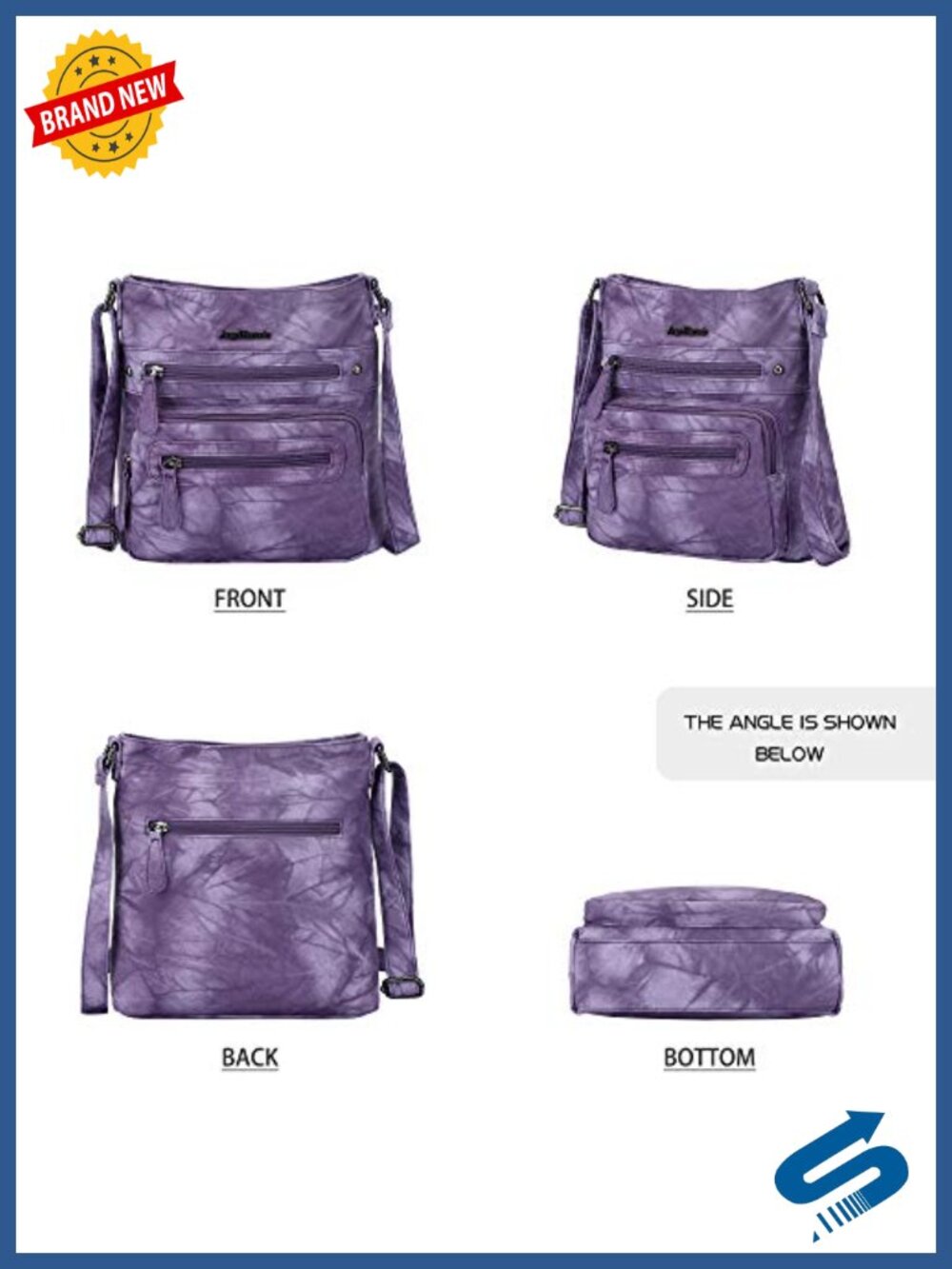 Women's Crossbody Bag PU Leather Shoulder Purse with Adjustable Strap - Picture 2 of 6